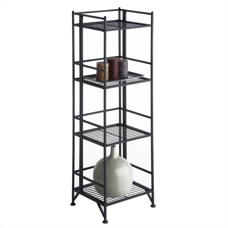 Home Square XTRA-Storage 4 Tier Folding Shelf Set in Black (Set of 2)