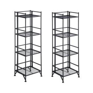 home square xtra-storage 4 tier folding shelf set in black (set of 2)