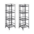 Home Square XTRA-Storage 4 Tier Folding Shelf Set in Black (Set of 2)