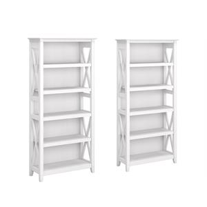 Home Square 5 Shelf Wood Bookcase Set in Pure White Oak (Set 0f 2)