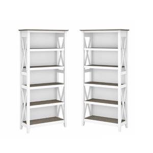 home square 5 shelf wood bookcase set in pure white and shiplap gray (set of 2)