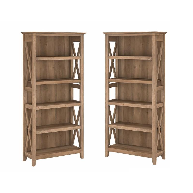 Home Square 5 Shelf Wood Bookcase Set in Reclaimed Pine (Set of 2)