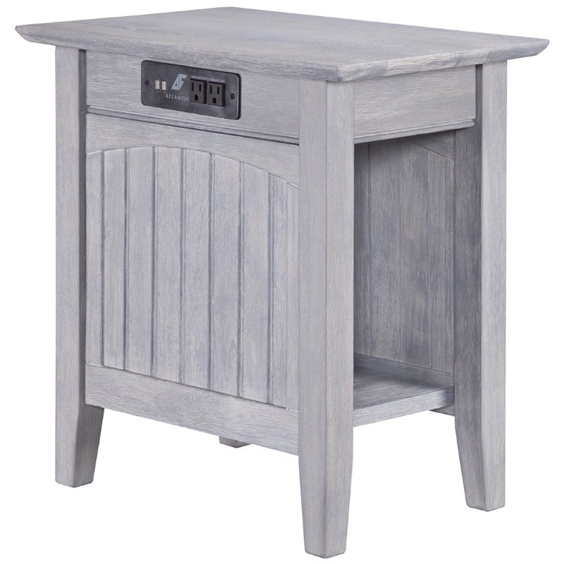 Home Square 2 Piece Nantucket Driftwood Side Table with Charger Set in Gray