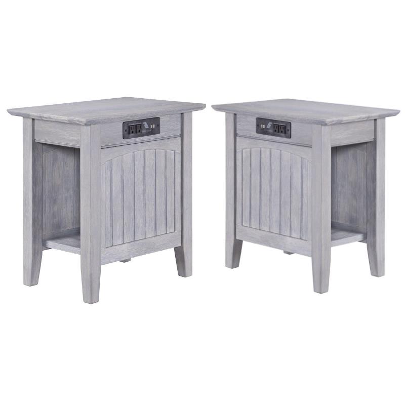 Home Square 2 Piece Nantucket Driftwood Side Table with Charger Set in Gray