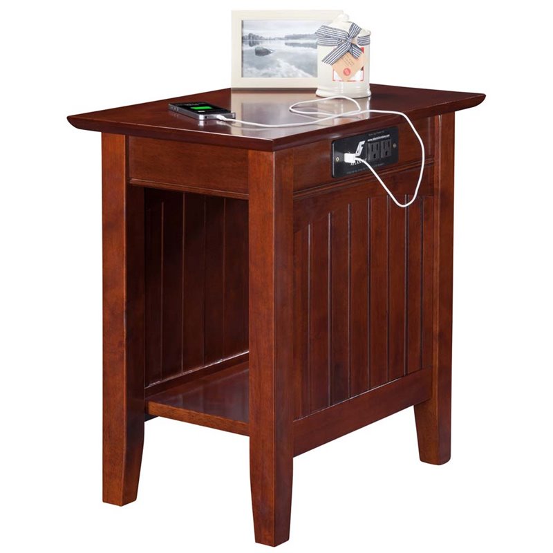 Home Square 2 Piece Wood Nantucket Charger Chair Side Table Set in Walnut