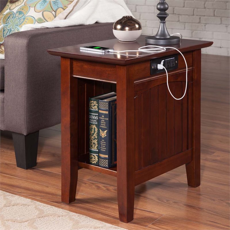 Home Square 2 Piece Wood Nantucket Charger Chair Side Table Set in Walnut