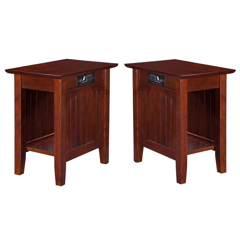 Home Square 2 Piece Wood Nantucket Charger Chair Side Table Set in Walnut