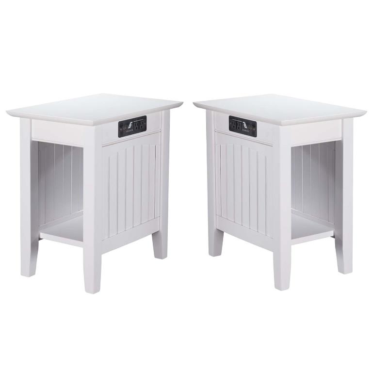 Home Square 2 Piece Nantucket Charger Wood Chair Side Table Set in White