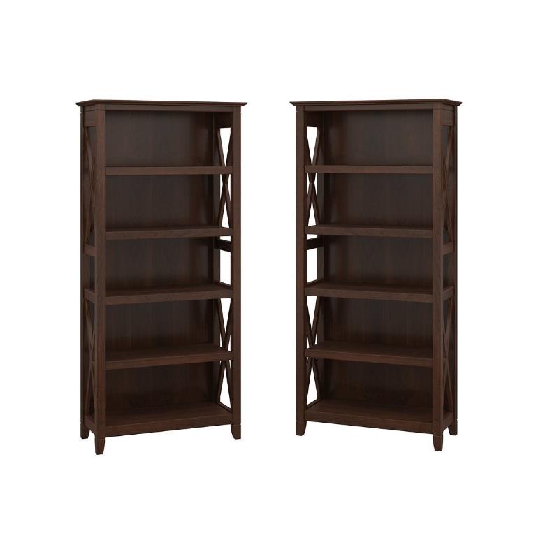Home Square 5 Shelf Wood Bookcase Set in Bing Cherry (Set of 2)