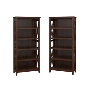 home square 5 shelf wood bookcase set in bing cherry (set of 2)