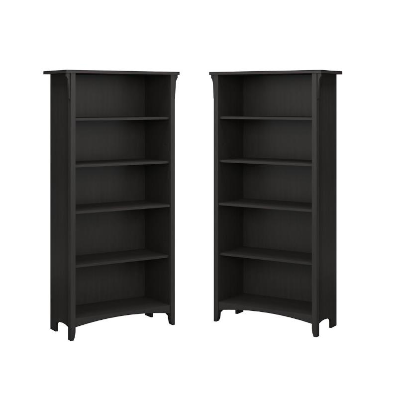 Home Square 5 Shelf Wood Bookcase Set in Vintage Black (Set of 2)