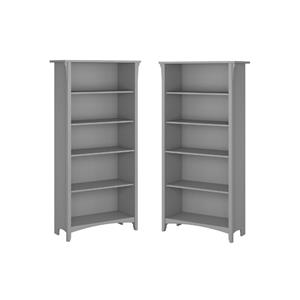 home square 5 shelf wood bookcase set in cape cod gray (set of 2)