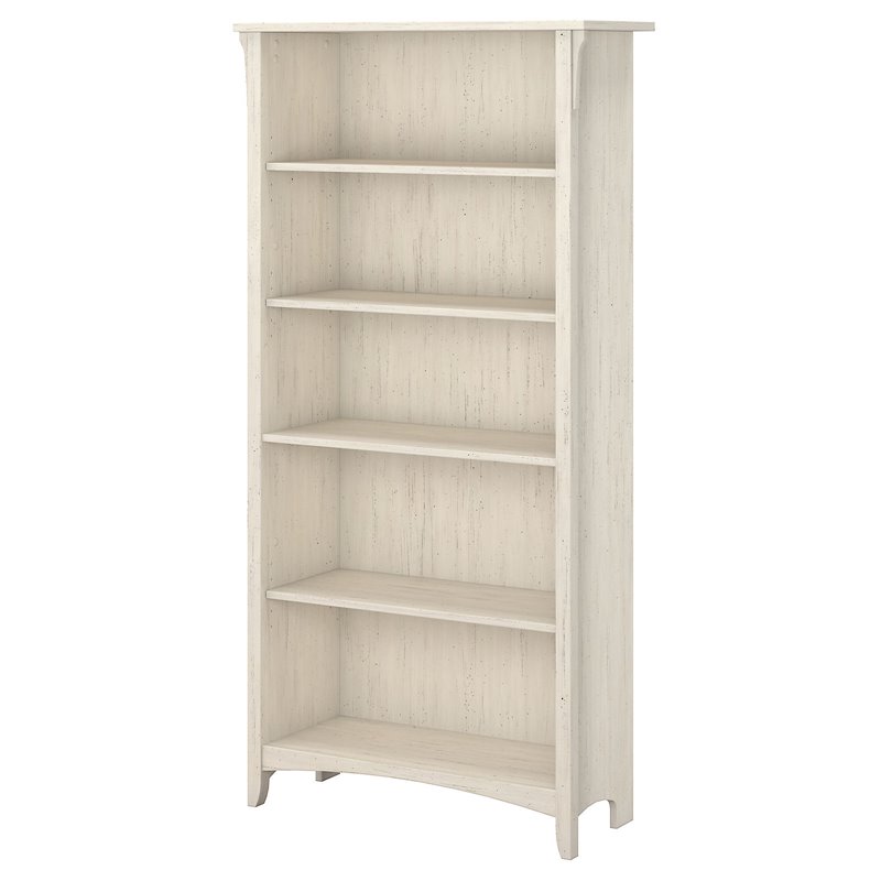 Home Square 5 Shelf Wood Bookcase Set in Antique White (Set of 2)