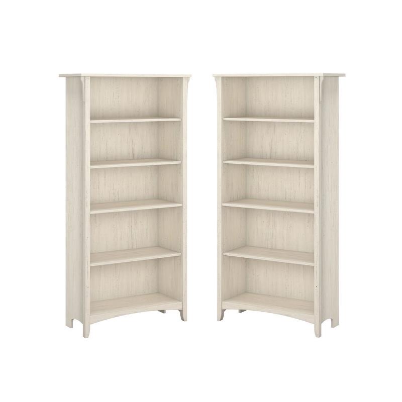 Home Square 5 Shelf Wood Bookcase Set in Antique White (Set of 2)