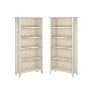 home square 5 shelf wood bookcase set in antique white (set of 2)
