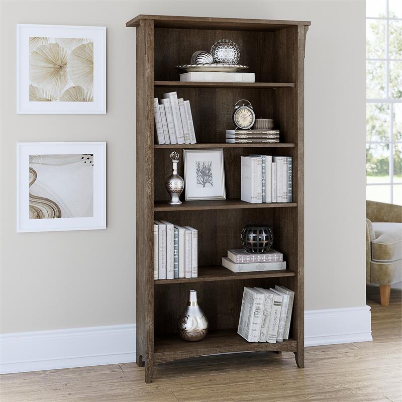 Home Square 5 Shelf Wood Bookcase Set in Ash Brown (Set of 2)
