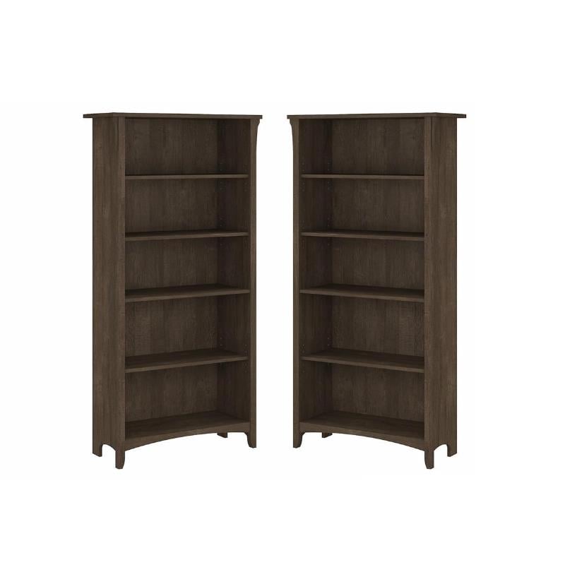 Home Square 5 Shelf Wood Bookcase Set in Ash Brown (Set of 2)