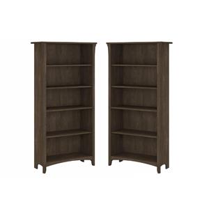 Home Square 5 Shelf Wood Bookcase Set in Ash Brown (Set of 2)