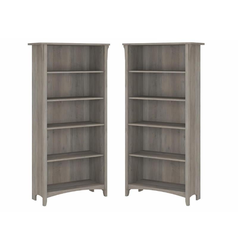 Home Square 5 Shelf Driftwood Bookcase Set in Gray (Set of 2)