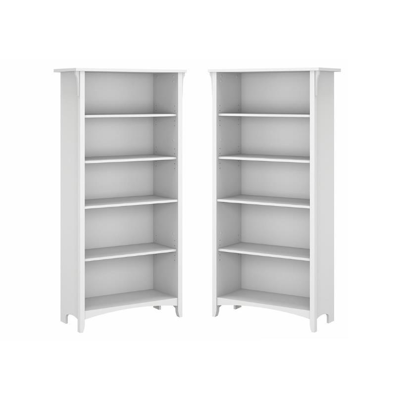Home Square 5 Shelf Wood Bookcase Set in Pure White and Shiplap Gray (Set of 2)