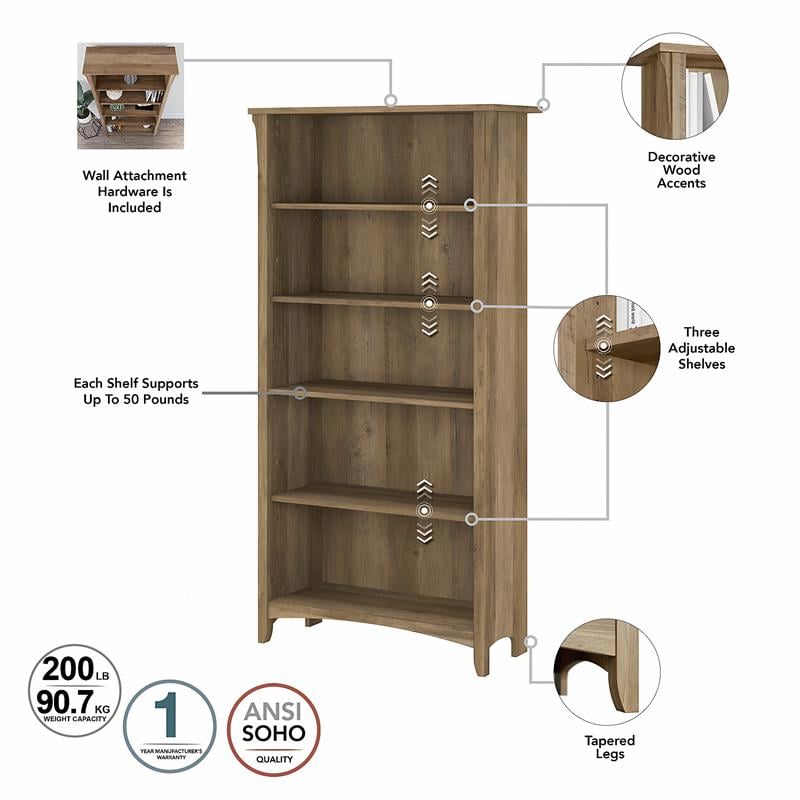 Home Square 5 Shelf Engineered Wood Bookcase Set in Reclaimed Pine (Set of 2)