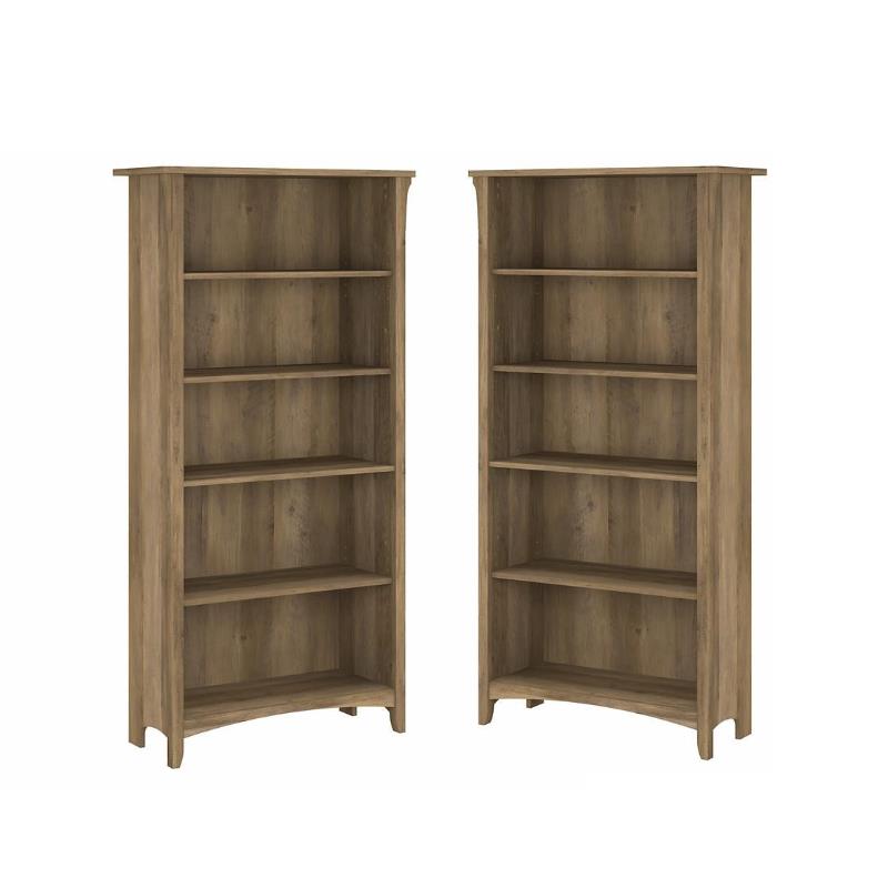 Home Square 5 Shelf Engineered Wood Bookcase Set in Reclaimed Pine (Set ...