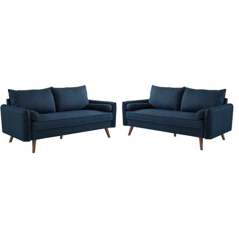 Home Square 2 Piece Contemporary Modern Polyester Fabric Sofa Set in Azure Blue