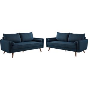 Home Square 2 Piece Contemporary Modern Polyester Fabric Sofa Set in Azure Blue