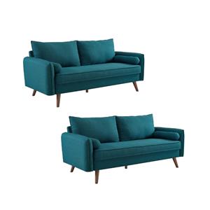 Home Square 2 Piece Contemporary Modern Polyester Fabric Sofa Set in Teal Blue