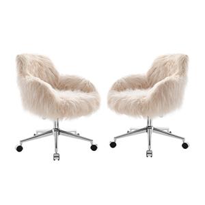 Home Square 2 Piece Swivel Faux Fur Polyester Office Chair Set in Pink