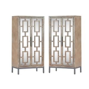 home square 2 piece mirrored accent cabinet set in ash gray