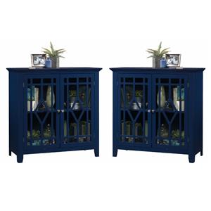 home square 2 piece geometric glass door accent curio cabinet set in indigo blue