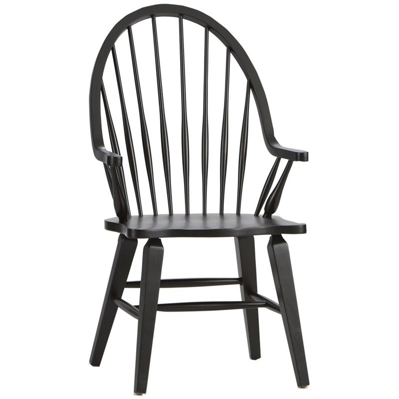 Home Square 2 Piece Windsor Back Wood Dining Arm Chair Set in Black