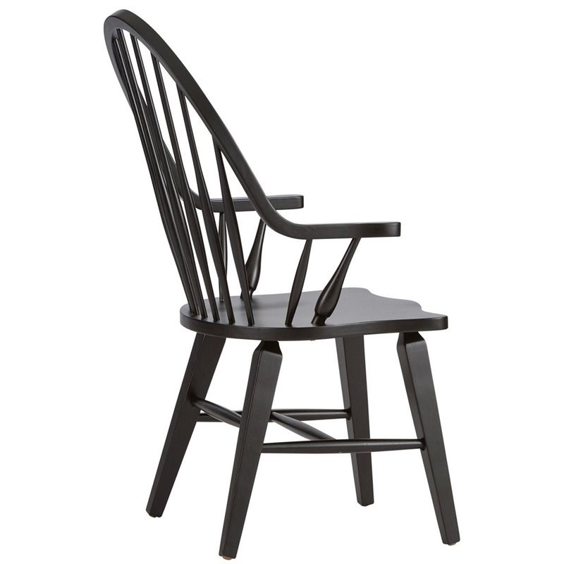 Home Square 2 Piece Windsor Back Wood Dining Arm Chair Set in Black