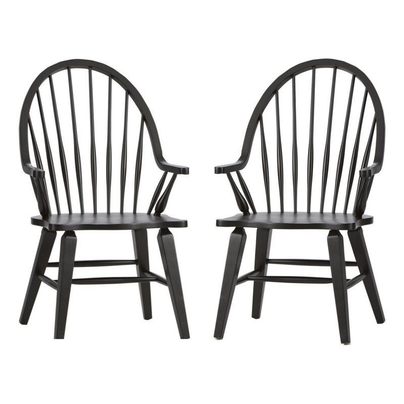 Home Square 2 Piece Windsor Back Wood Dining Arm Chair Set in Black