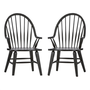 Home Square 2 Piece Windsor Back Wood Dining Arm Chair Set in Black