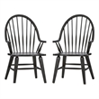 Home Square 2 Piece Windsor Back Wood Dining Arm Chair Set in Black
