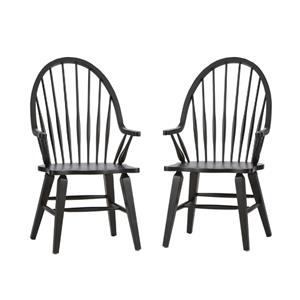 home square 2 piece windsor back wood dining arm chair set in black
