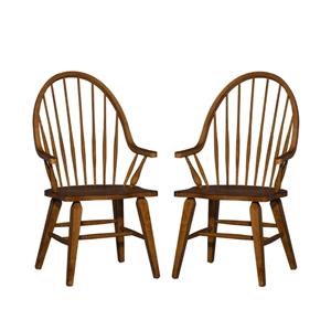 Home Square 2 Piece Windsor Back Wood Dining Arm Chair Set in Rustic Oak