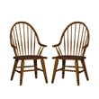 Home Square 2 Piece Windsor Back Wood Dining Arm Chair Set in Rustic Oak