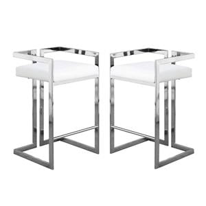 Home Square 2 Piece Faux Leather Counter Stool Set in White