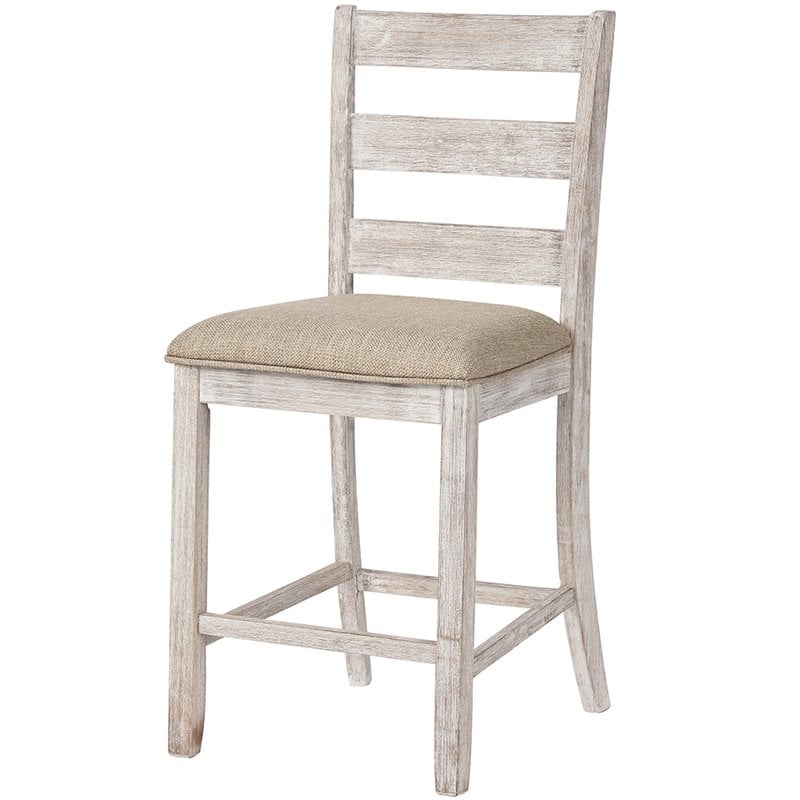 Home Square 2 Piece Polyester Seat Wood Counter Stool Set in White and Gray