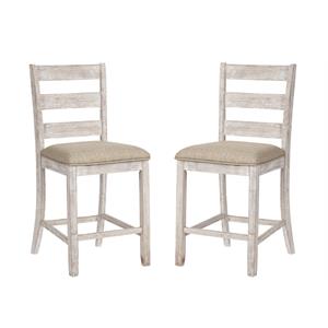 Home Square 2 Piece Polyester Seat Wood Counter Stool Set in White and Gray