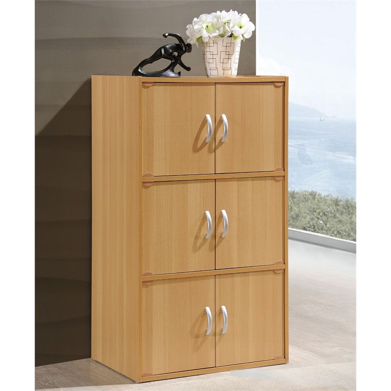 Home Square 3 Shelf 6 Door Multi-Purpose Wooden Bookcase Set in Beige (Set of 2)