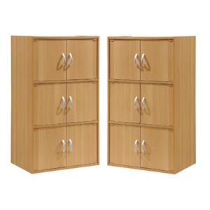 home square 3 shelf 6 door multi-purpose wooden bookcase set in beige (set of 2)