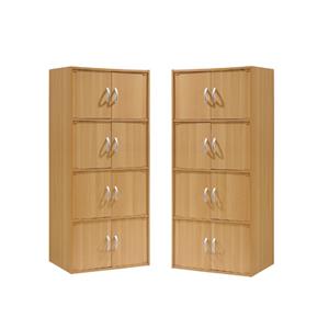 home square 4 shelf 8 door wood bookcase cabinet set in beige (set of 2)