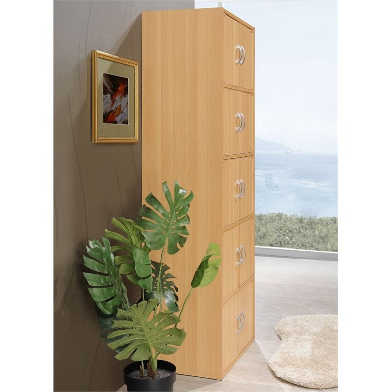 Home Square 5 Shelf 10 Door Wood Bookcase Set in Beige (Set of 2)