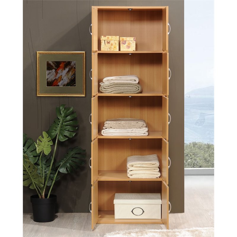 Home Square 5 Shelf 10 Door Wood Bookcase Set in Beige (Set of 2)