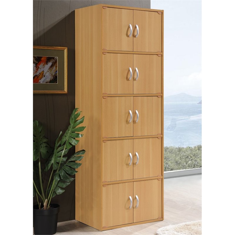Home Square 5 Shelf 10 Door Wood Bookcase Set in Beige (Set of 2)