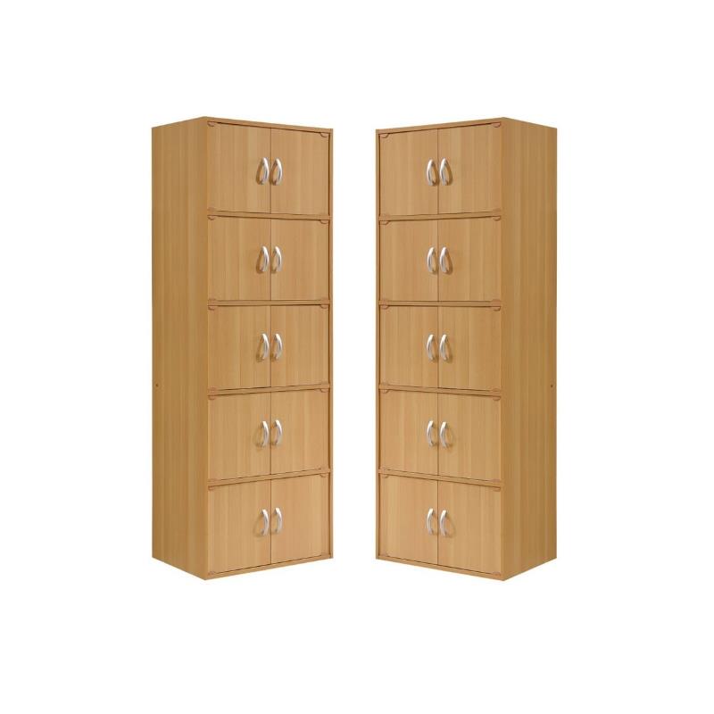 Home Square 5 Shelf 10 Door Wood Bookcase Set in Beige (Set of 2)